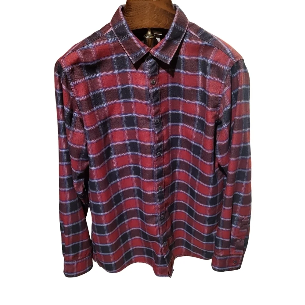 The North Face Mens Lightweight Plaid Flannel Button Shirt Red Size Large